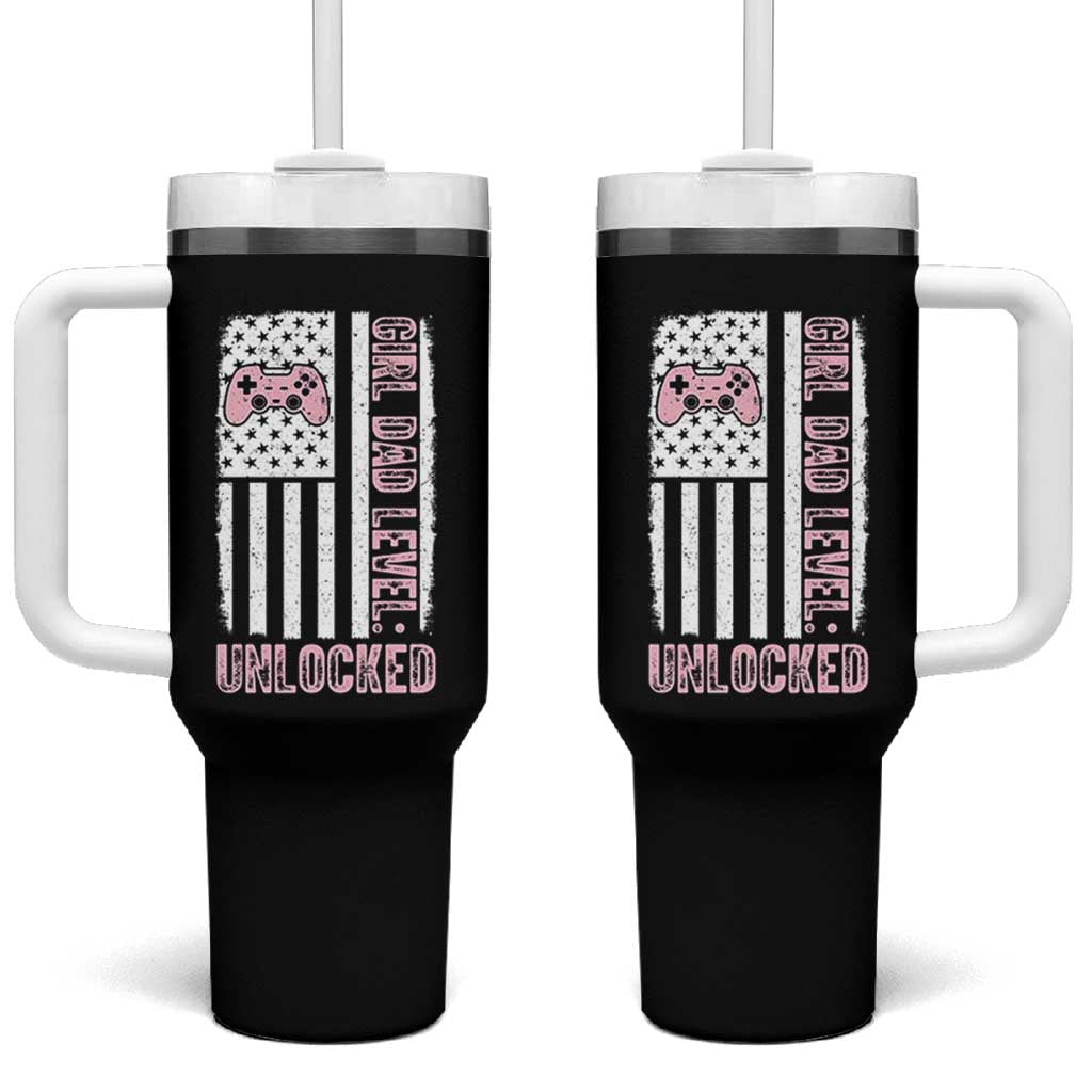 Girl Dad Level Unlocked Tumbler With Handle Funny New Dad