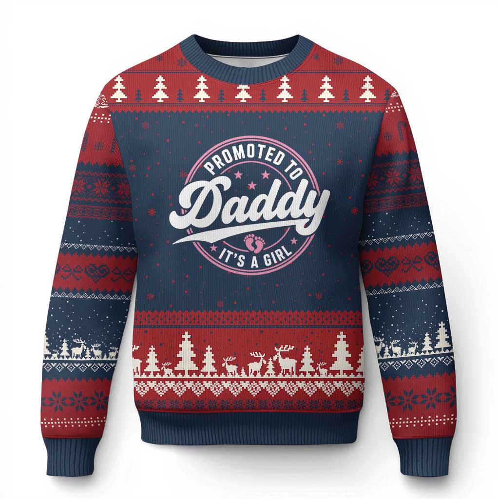 Promoted To Daddy It's A Girl Ugly Christmas Sweater Funny Pregnancy Reveal
