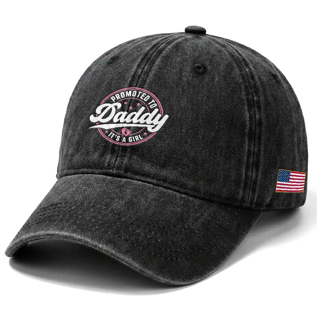 Promoted To Daddy It's A Girl Washed Cotton Baseball Cap Funny Pregnancy Reveal