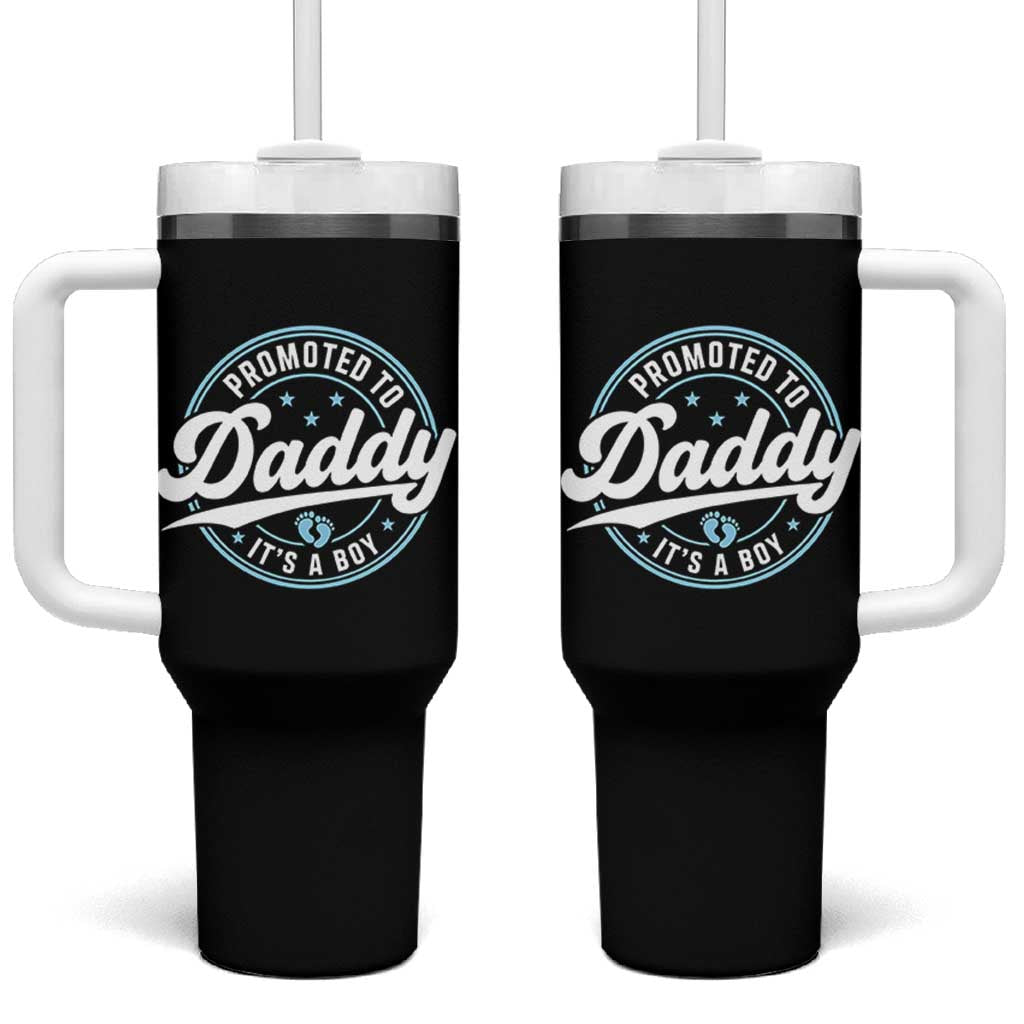 Promoted To Daddy It's A Boy Tumbler With Handle Funny Pregnancy Reveal