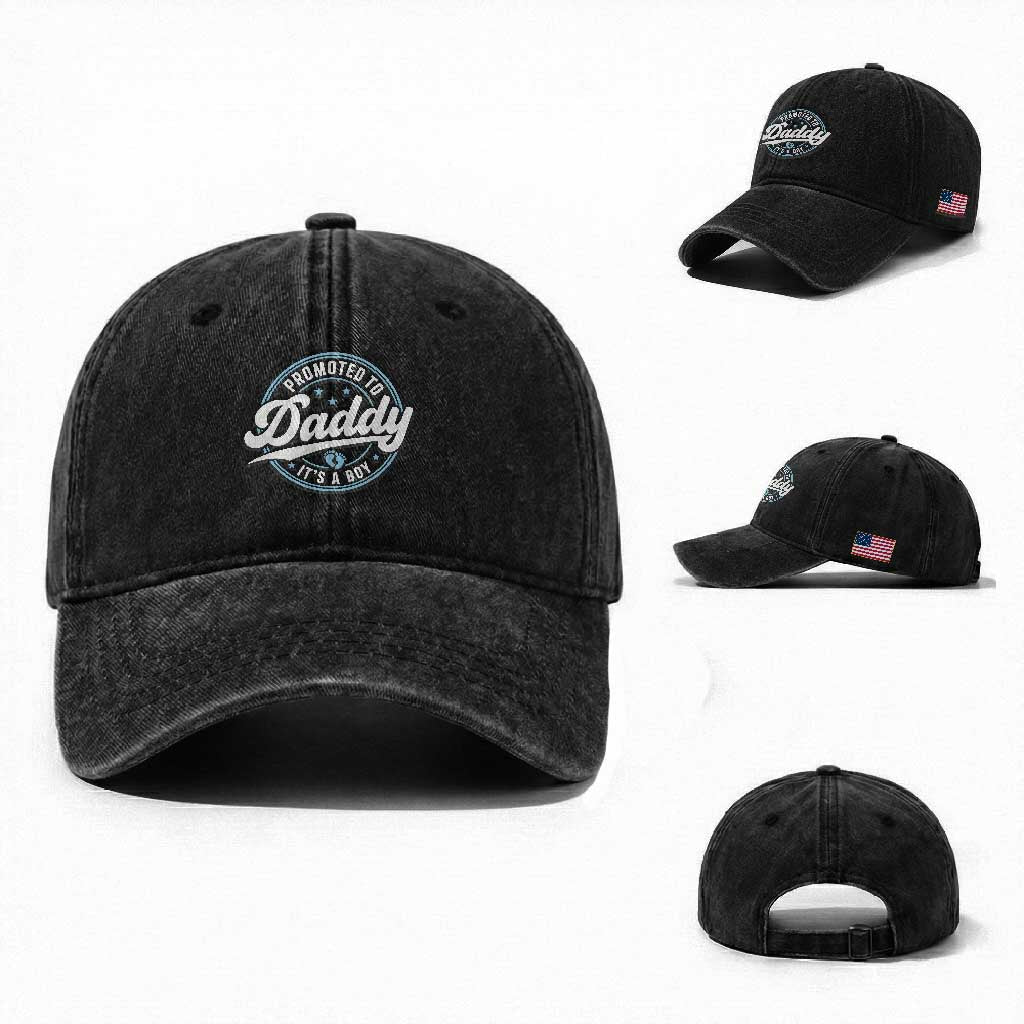Promoted To Daddy It's A Boy Washed Cotton Baseball Cap Funny Pregnancy Reveal