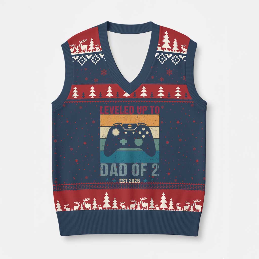 Dad Level Unlocked V-Neck Knit Sweater Vest Funny New Dad Gaming Father's Day Gift