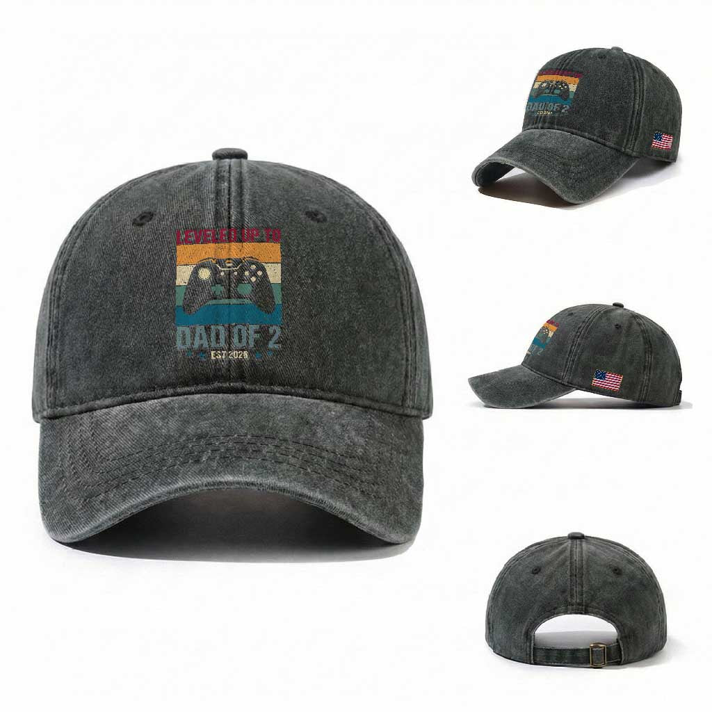 Dad Level Unlocked Washed Cotton Baseball Cap Funny New Dad Gaming Father's Day Gift