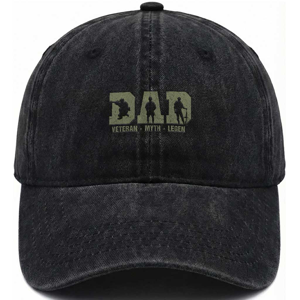 Dad Veteran Myth Legend Dad Military Father Gift Washed Cotton Baseball Cap