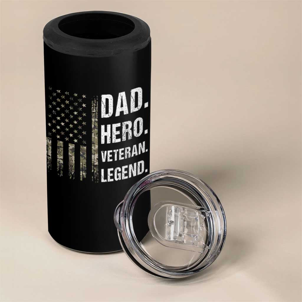 Dad Hero Veteran Legend Camouflage Father's Day 4 in 1 Can Cooler Tumbler