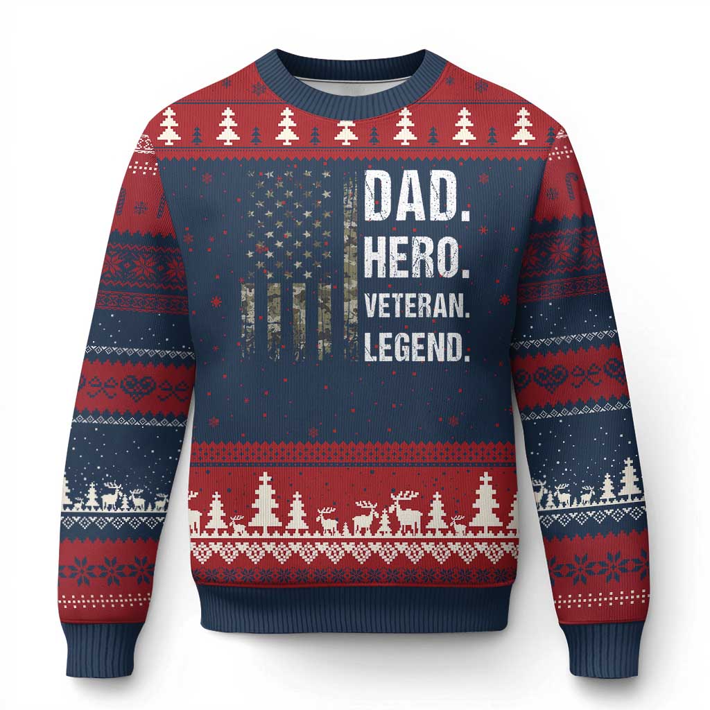 Dad Hero Veteran Legend Camouflage Father's Day Ugly Christmas Sweater