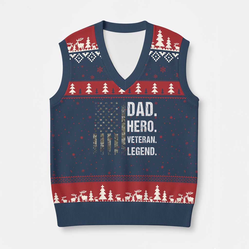 Dad Hero Veteran Legend Camouflage Father's Day V-Neck Knit Sweater Vest