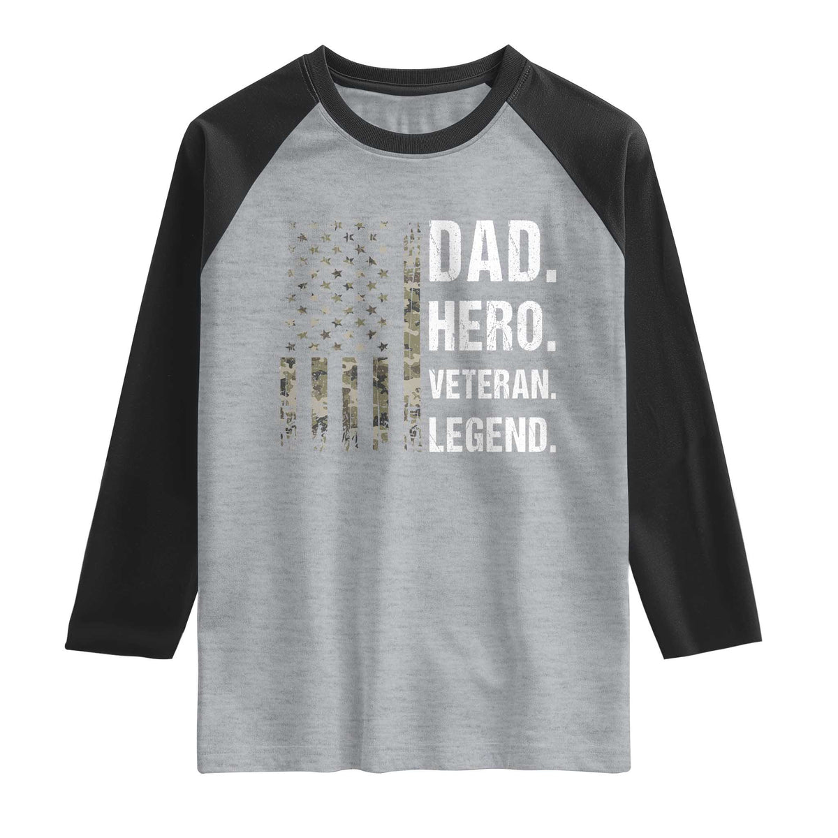 Dad Hero Veteran Legend Camouflage Father's Day Raglan Shirt