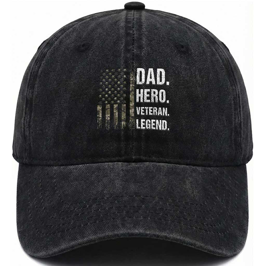 Dad Hero Veteran Legend Camouflage Father's Day Washed Cotton Baseball Cap
