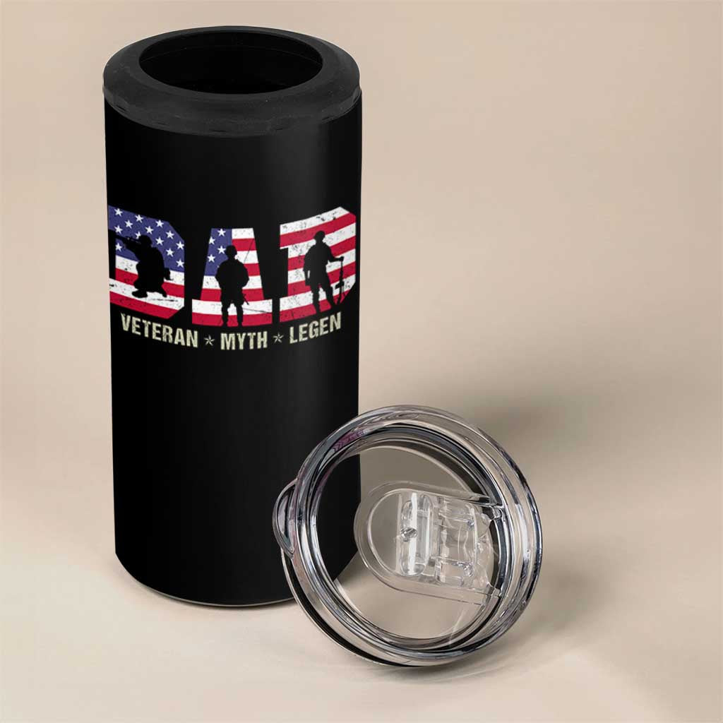 Veteran Dad The Myth Legend 4 in 1 Can Cooler Tumbler Cool Father's Day Military Gifts 4th of July