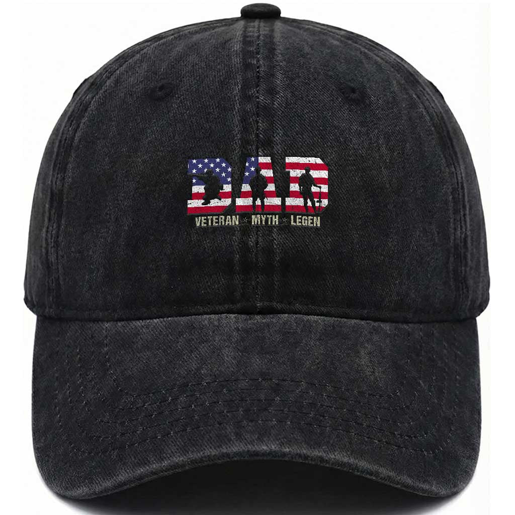 Veteran Dad The Myth Legend Washed Cotton Baseball Cap Cool Father's Day Military Gifts 4th of July