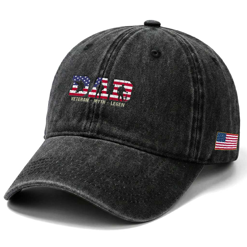 Veteran Dad The Myth Legend Washed Cotton Baseball Cap Cool Father's Day Military Gifts 4th of July