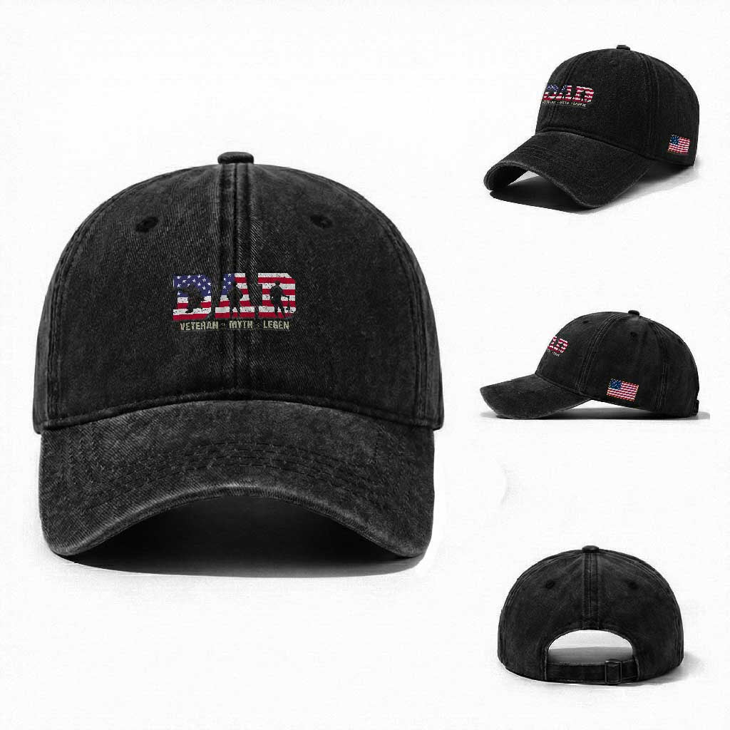 Veteran Dad The Myth Legend Washed Cotton Baseball Cap Cool Father's Day Military Gifts 4th of July
