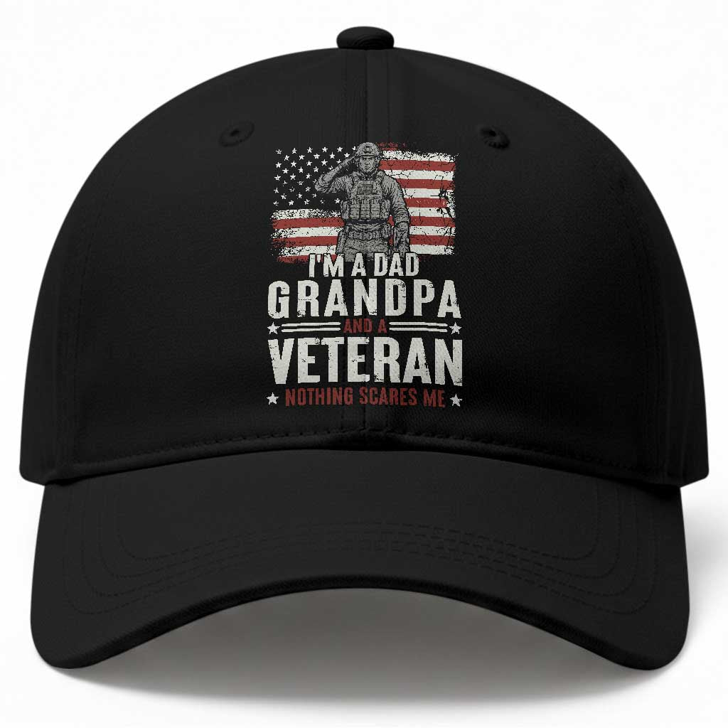 I'm A Dad Grandpa and Veteran Nothing Scares Me Baseball Cap Funny Veteran Dad Grandpa Humor