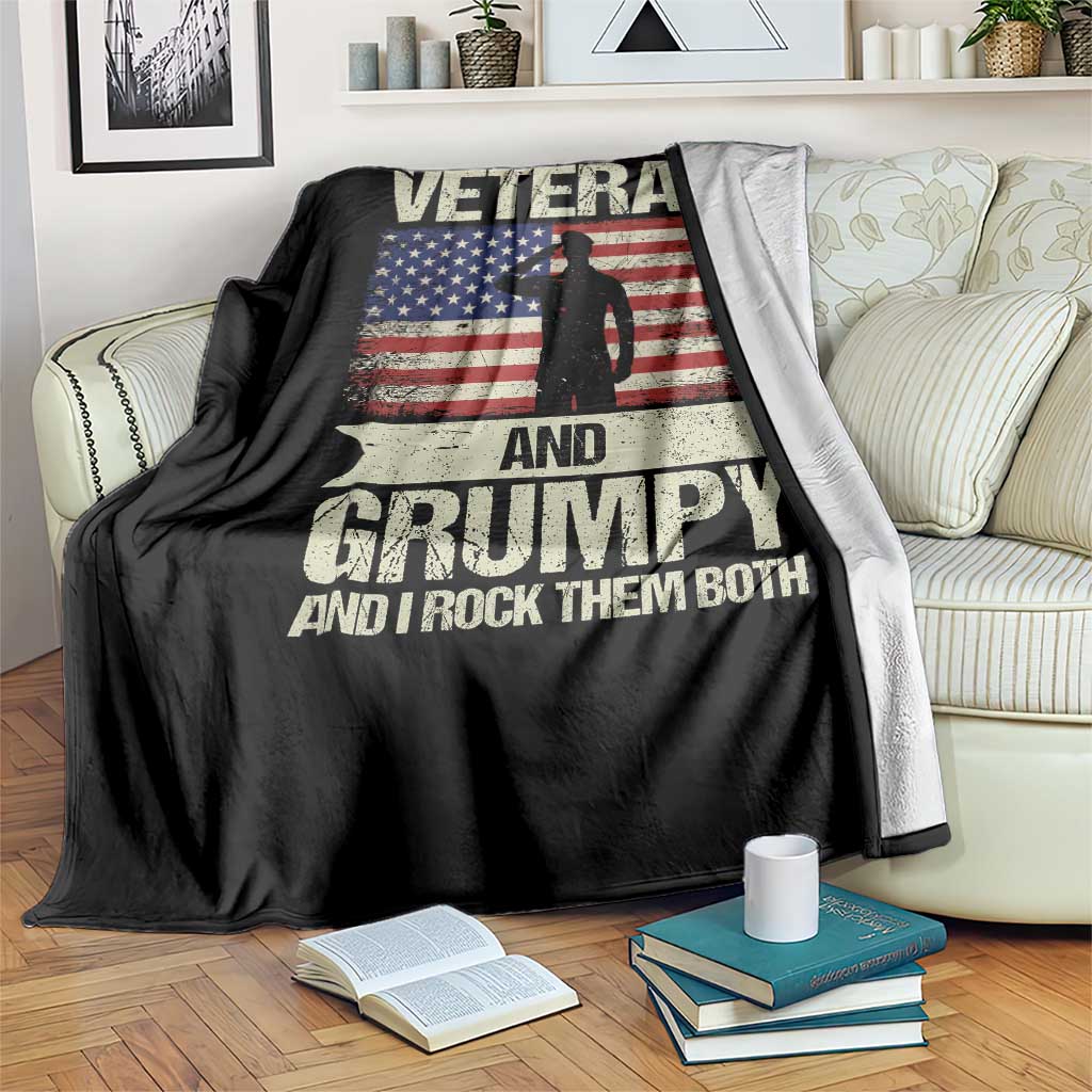 I Have Two Titles Veteran and Grumpy Throw Blanket Funny Veteran Dad Grandpa Humor