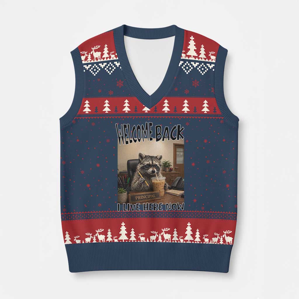 Funny Raccoon School Principal V-Neck Knit Sweater Vest Welcom Back To School