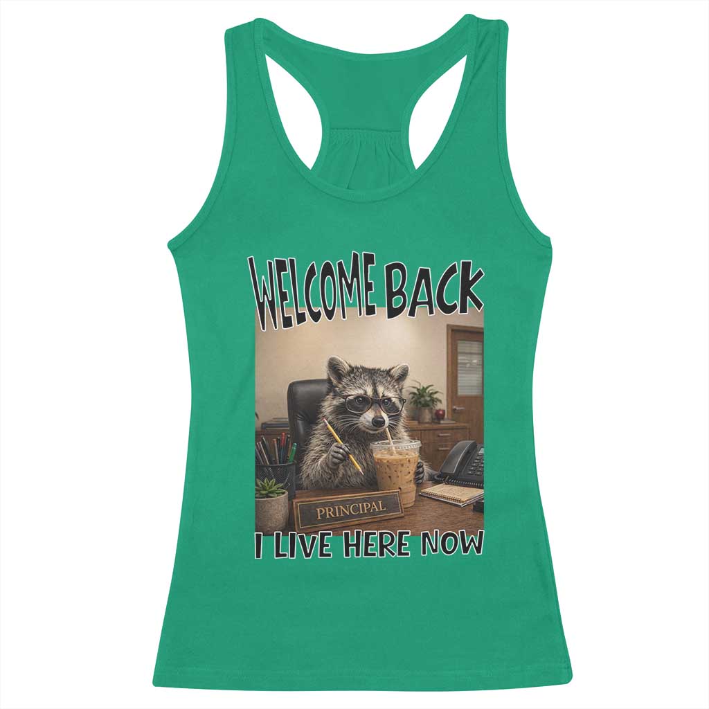 Funny Raccoon School Principal Racerback Tank Top Welcom Back To School