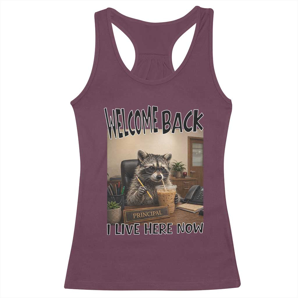 Funny Raccoon School Principal Racerback Tank Top Welcom Back To School