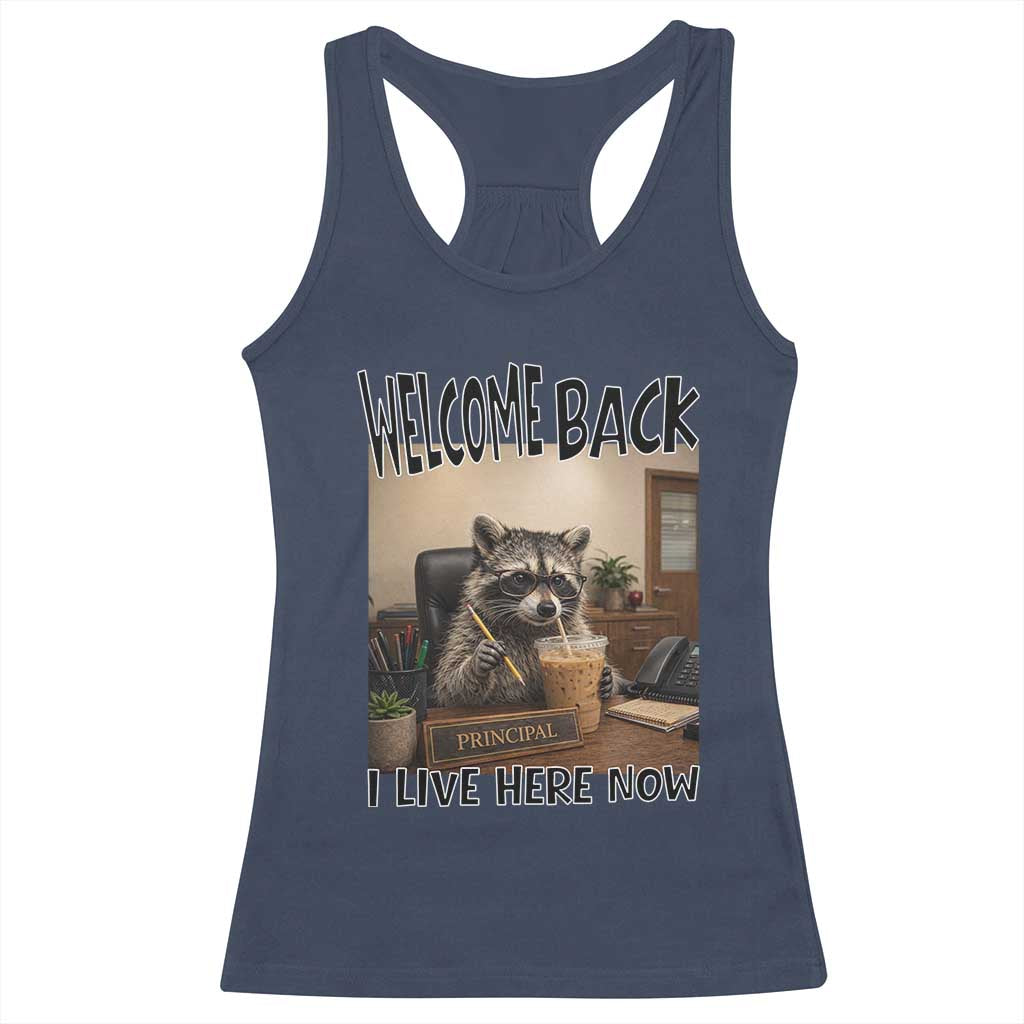 Funny Raccoon School Principal Racerback Tank Top Welcom Back To School