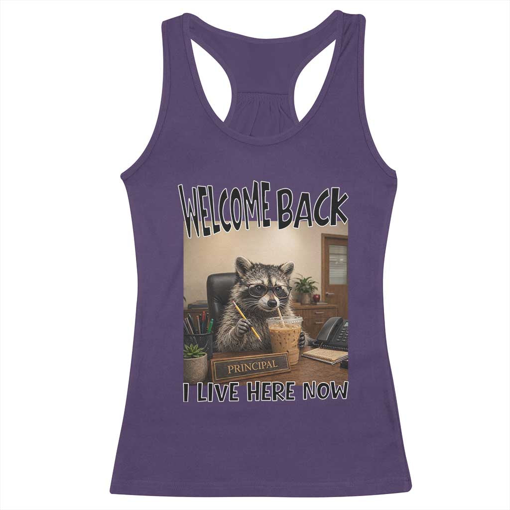 Funny Raccoon School Principal Racerback Tank Top Welcom Back To School