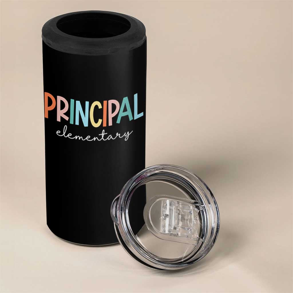 Boho Retro Vintage Elementary Principal Back to School 4 in 1 Can Cooler Tumbler