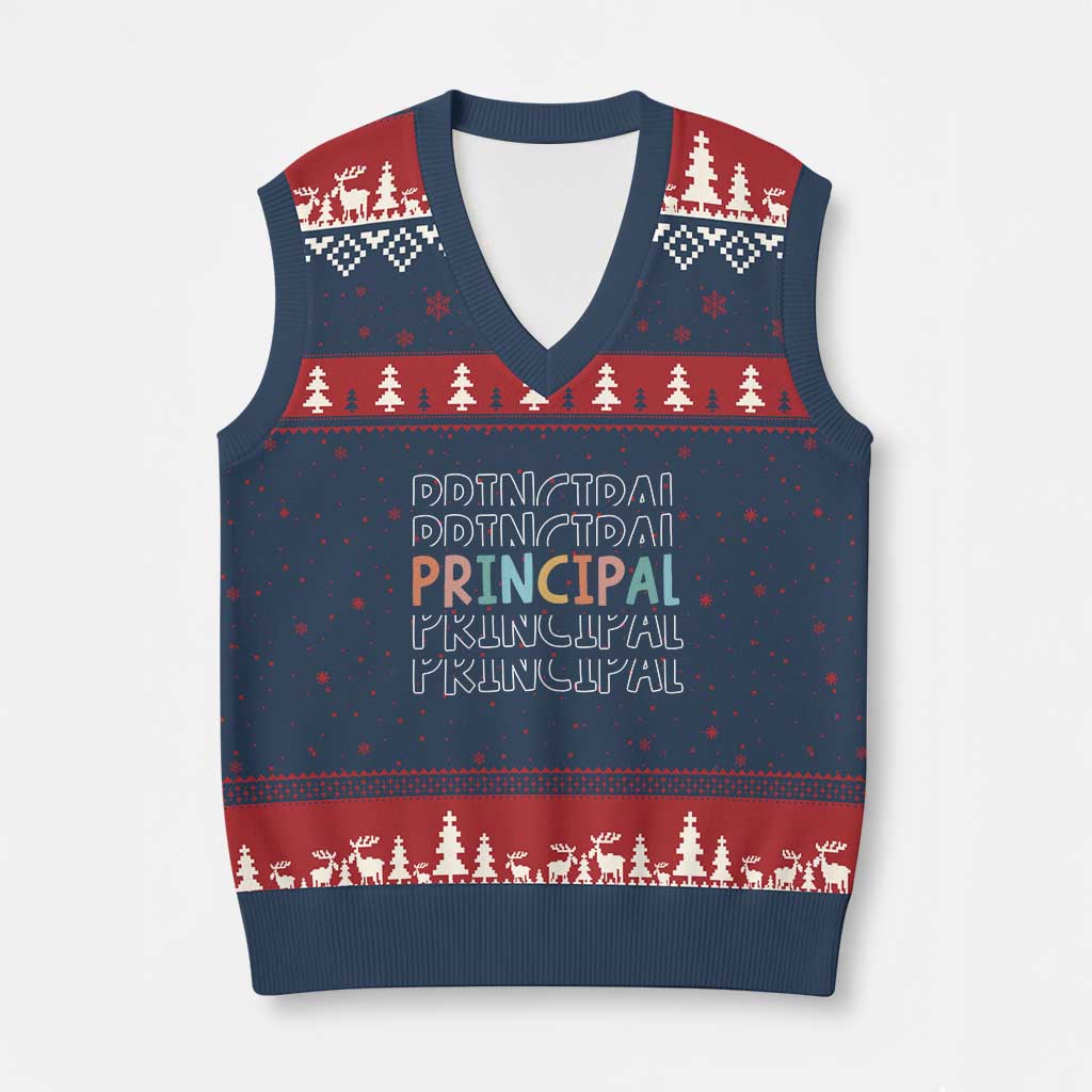 Boho Retro Vintage Principal Back to School V-Neck Knit Sweater Vest