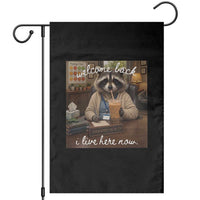 Funny School Therapist Raccoon Drinking Iced Coffee Garden Flag