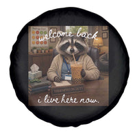 Funny School Therapist Raccoon Drinking Iced Coffee Spare Tire Cover