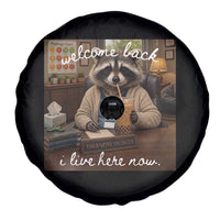 Funny School Therapist Raccoon Drinking Iced Coffee Spare Tire Cover