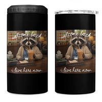 Funny School Therapist Raccoon Drinking Iced Coffee 4 in 1 Can Cooler Tumbler