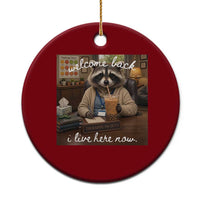Funny School Therapist Raccoon Drinking Iced Coffee Ceramic Ornament