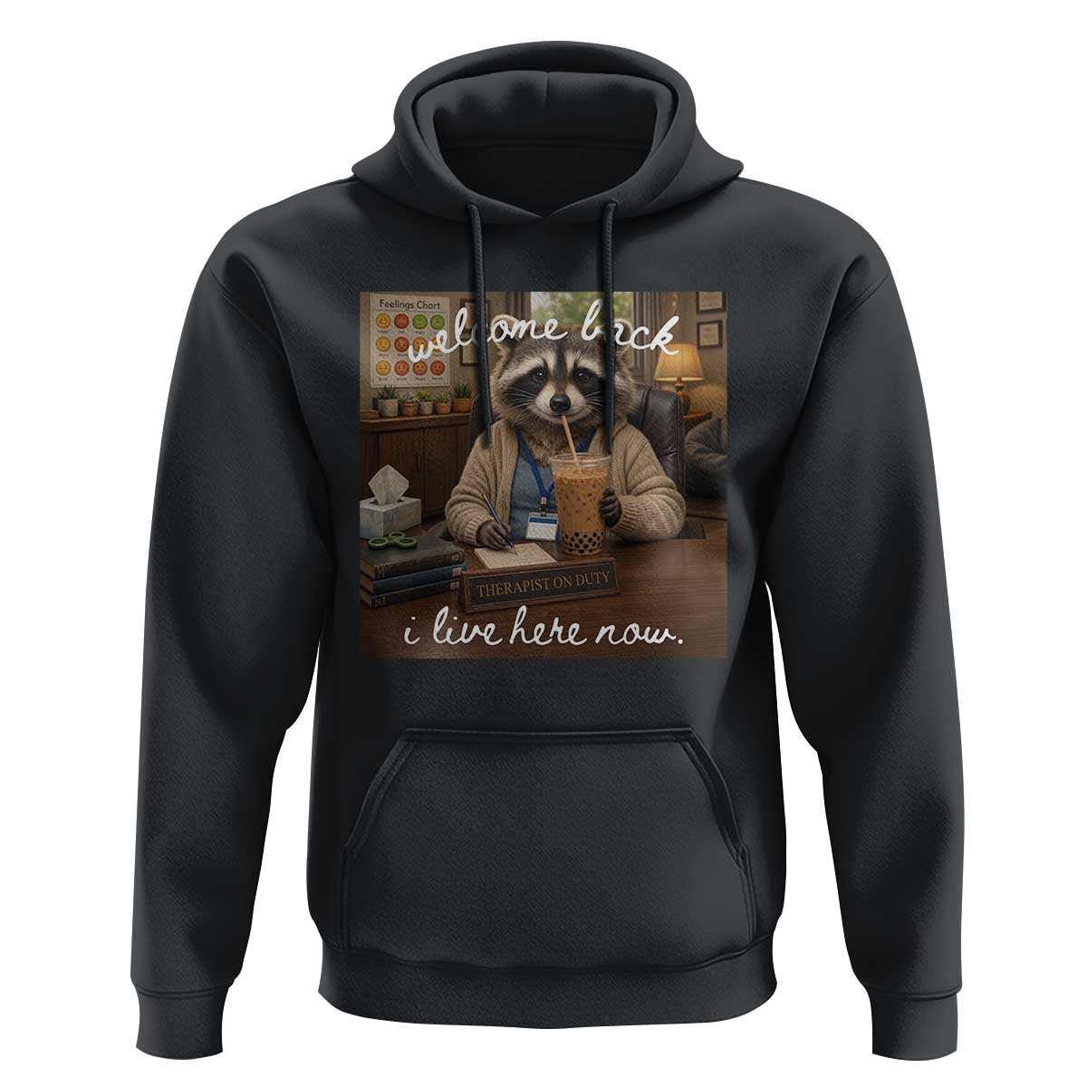 Funny School Therapist Raccoon Drinking Iced Coffee Hoodie