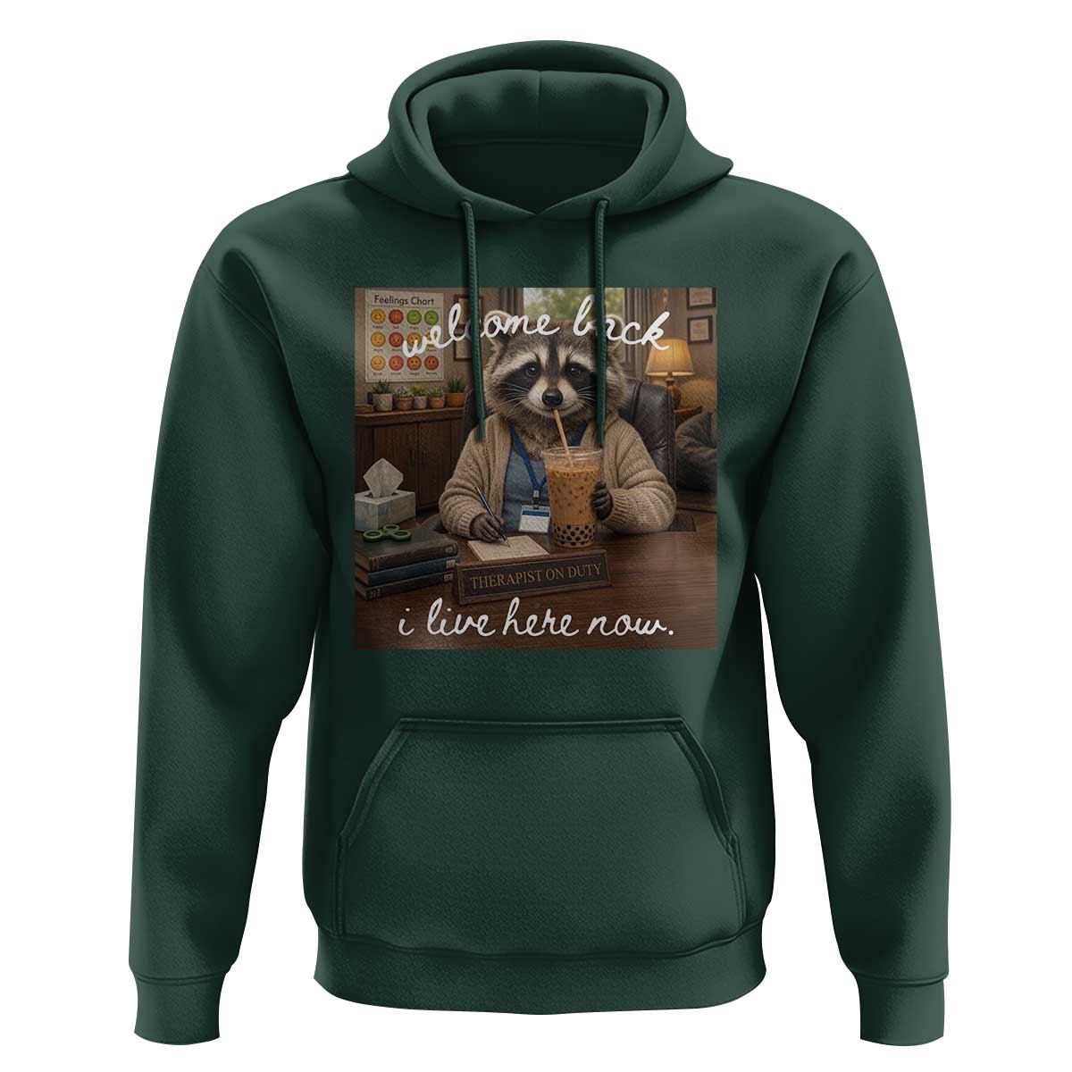 Funny School Therapist Raccoon Drinking Iced Coffee Hoodie