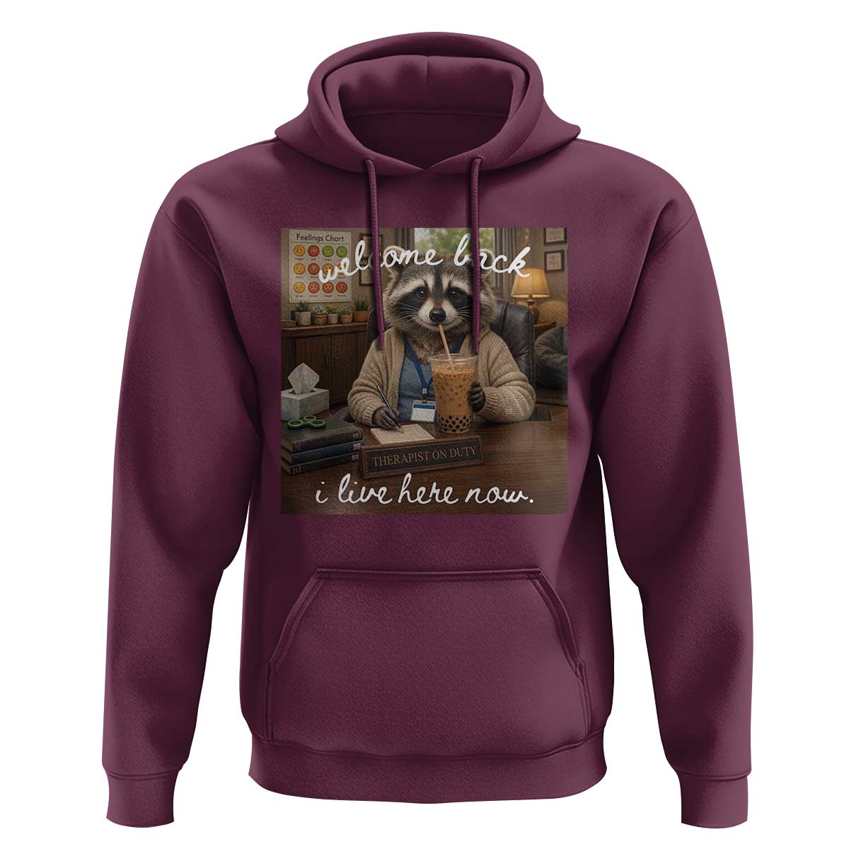 Funny School Therapist Raccoon Drinking Iced Coffee Hoodie