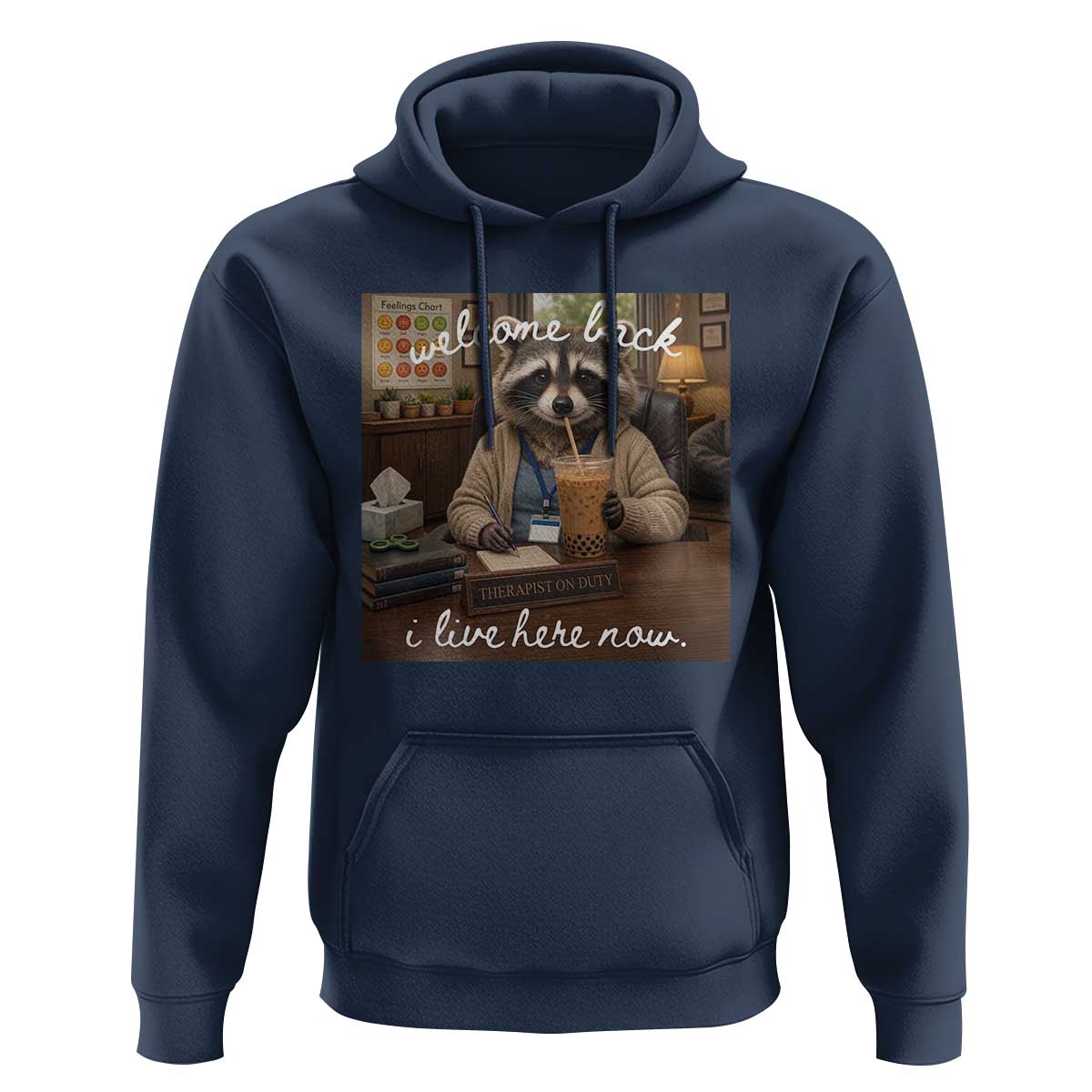 Funny School Therapist Raccoon Drinking Iced Coffee Hoodie
