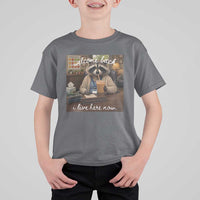 Funny School Therapist Raccoon Drinking Iced Coffee T Shirt For Kid