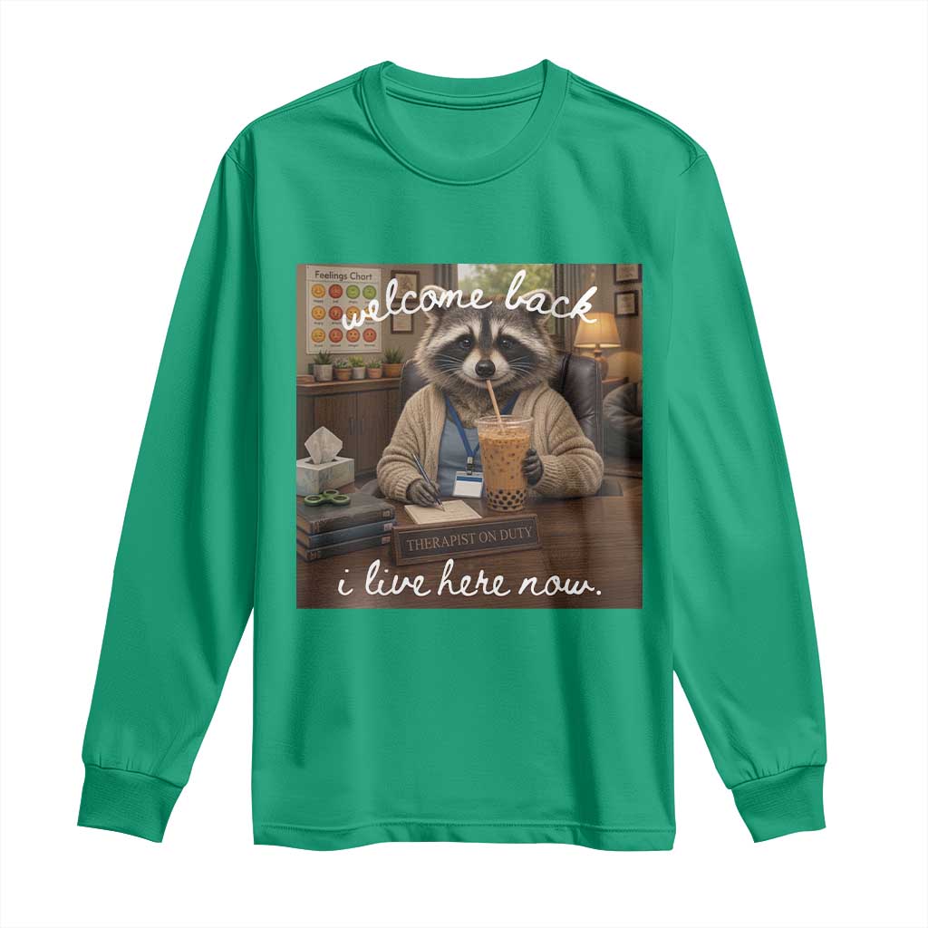 Funny School Therapist Raccoon Drinking Iced Coffee Long Sleeve Shirt