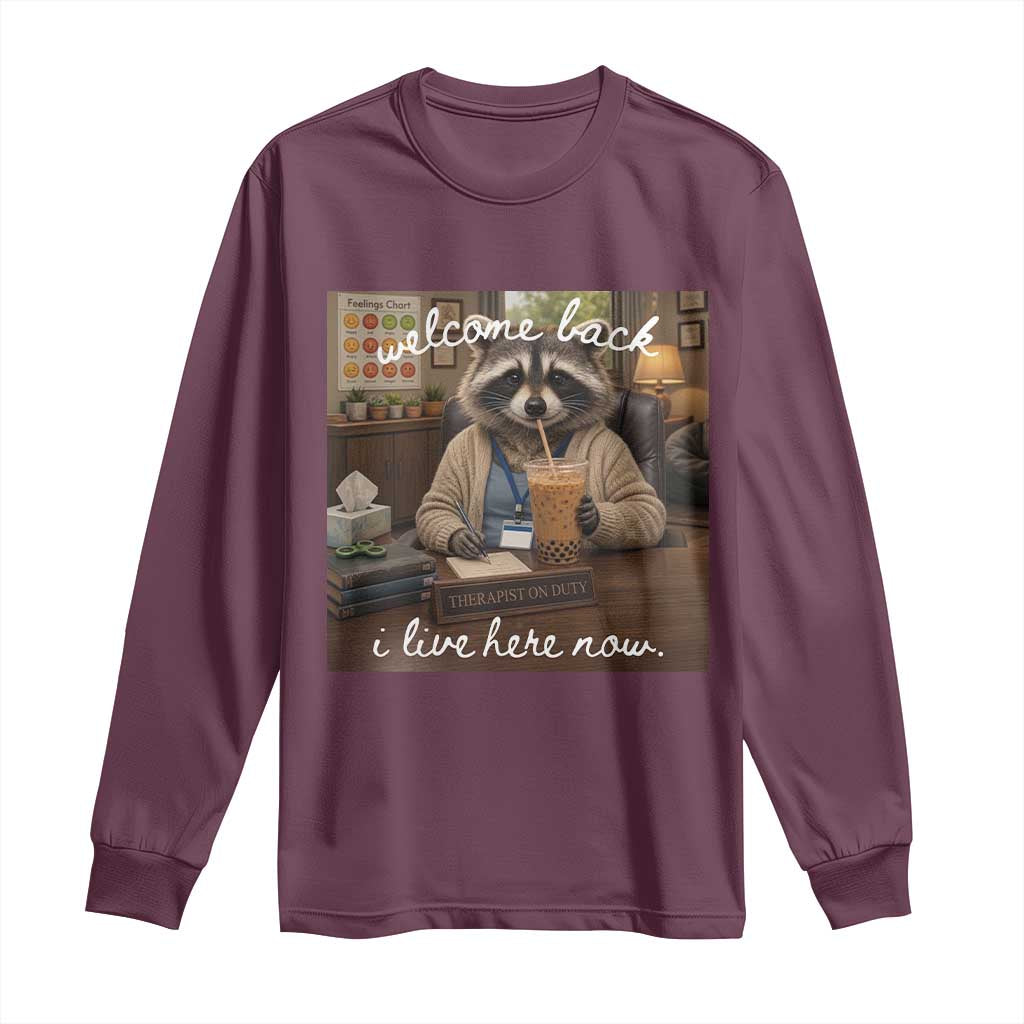 Funny School Therapist Raccoon Drinking Iced Coffee Long Sleeve Shirt