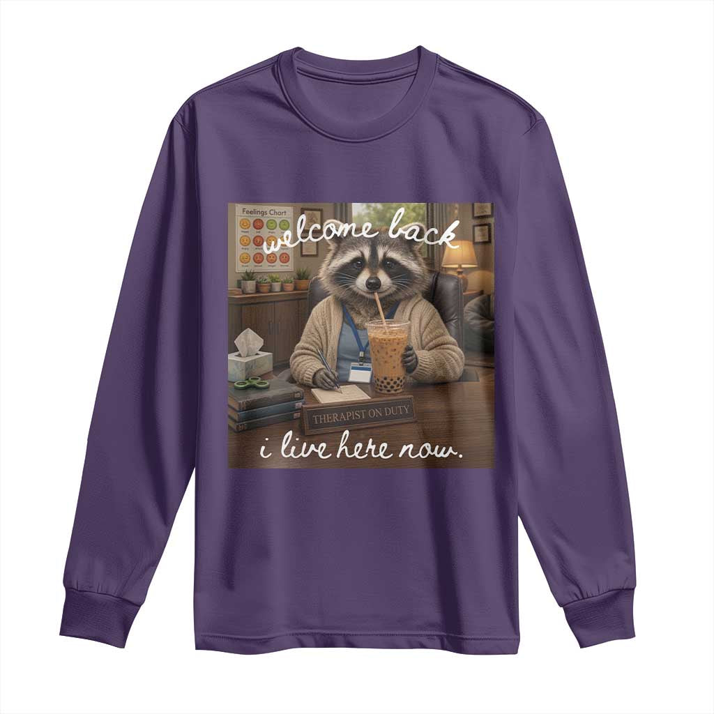 Funny School Therapist Raccoon Drinking Iced Coffee Long Sleeve Shirt