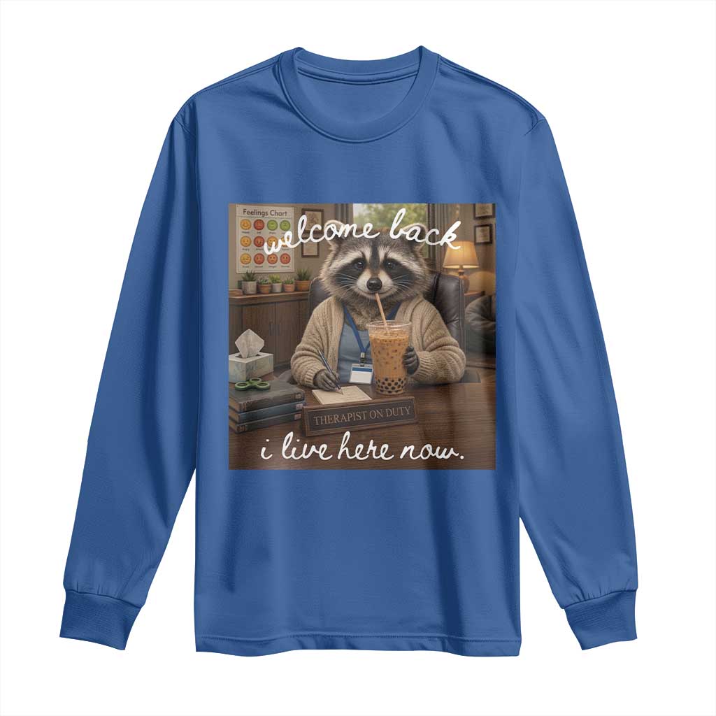 Funny School Therapist Raccoon Drinking Iced Coffee Long Sleeve Shirt