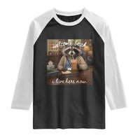 Funny School Therapist Raccoon Drinking Iced Coffee Raglan Shirt