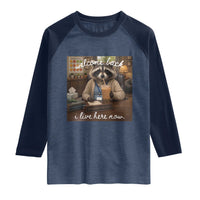 Funny School Therapist Raccoon Drinking Iced Coffee Raglan Shirt