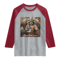 Funny School Therapist Raccoon Drinking Iced Coffee Raglan Shirt