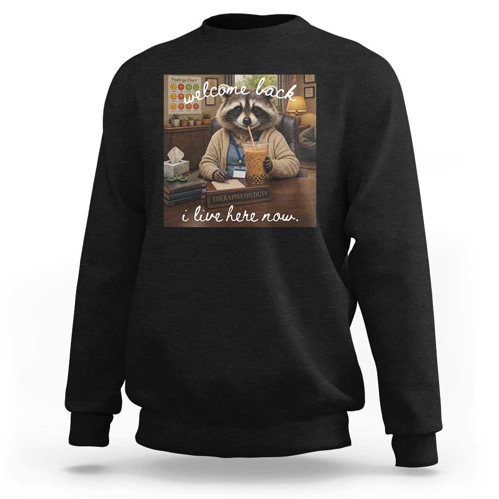Funny School Therapist Raccoon Drinking Iced Coffee Sweatshirt