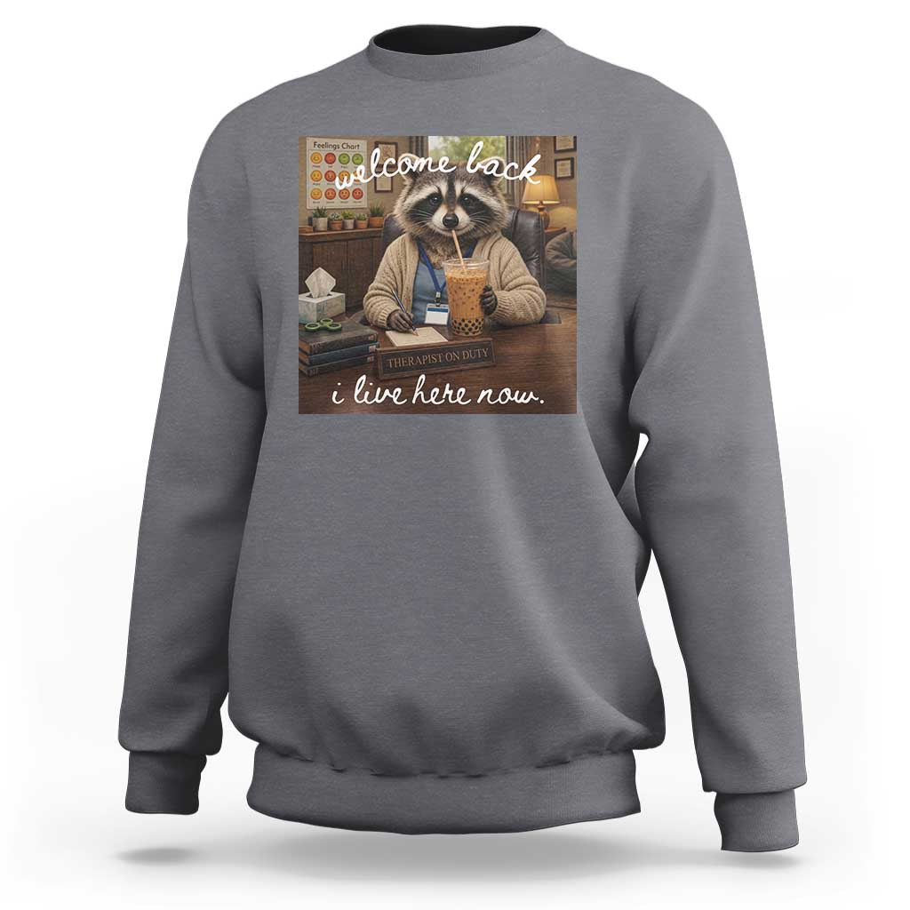 Funny School Therapist Raccoon Drinking Iced Coffee Sweatshirt