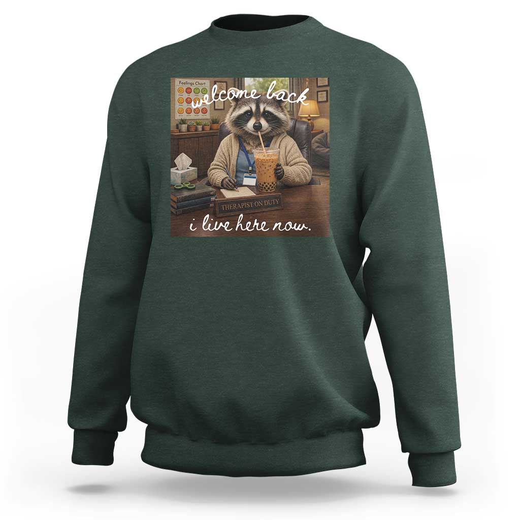 Funny School Therapist Raccoon Drinking Iced Coffee Sweatshirt