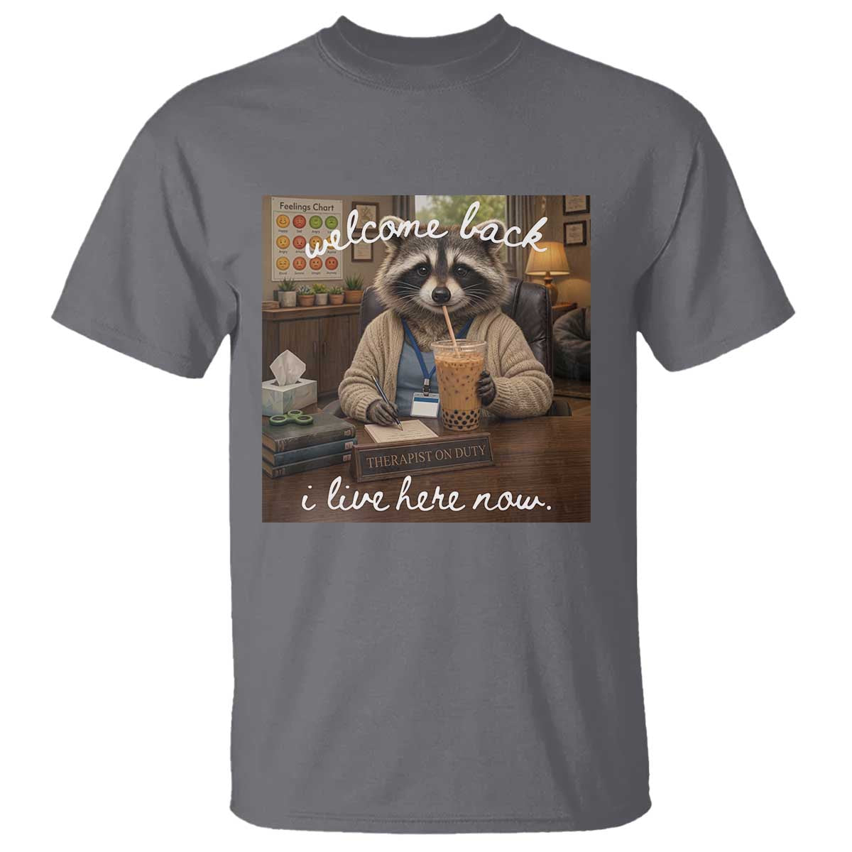 Funny School Therapist Raccoon Drinking Iced Coffee T Shirt