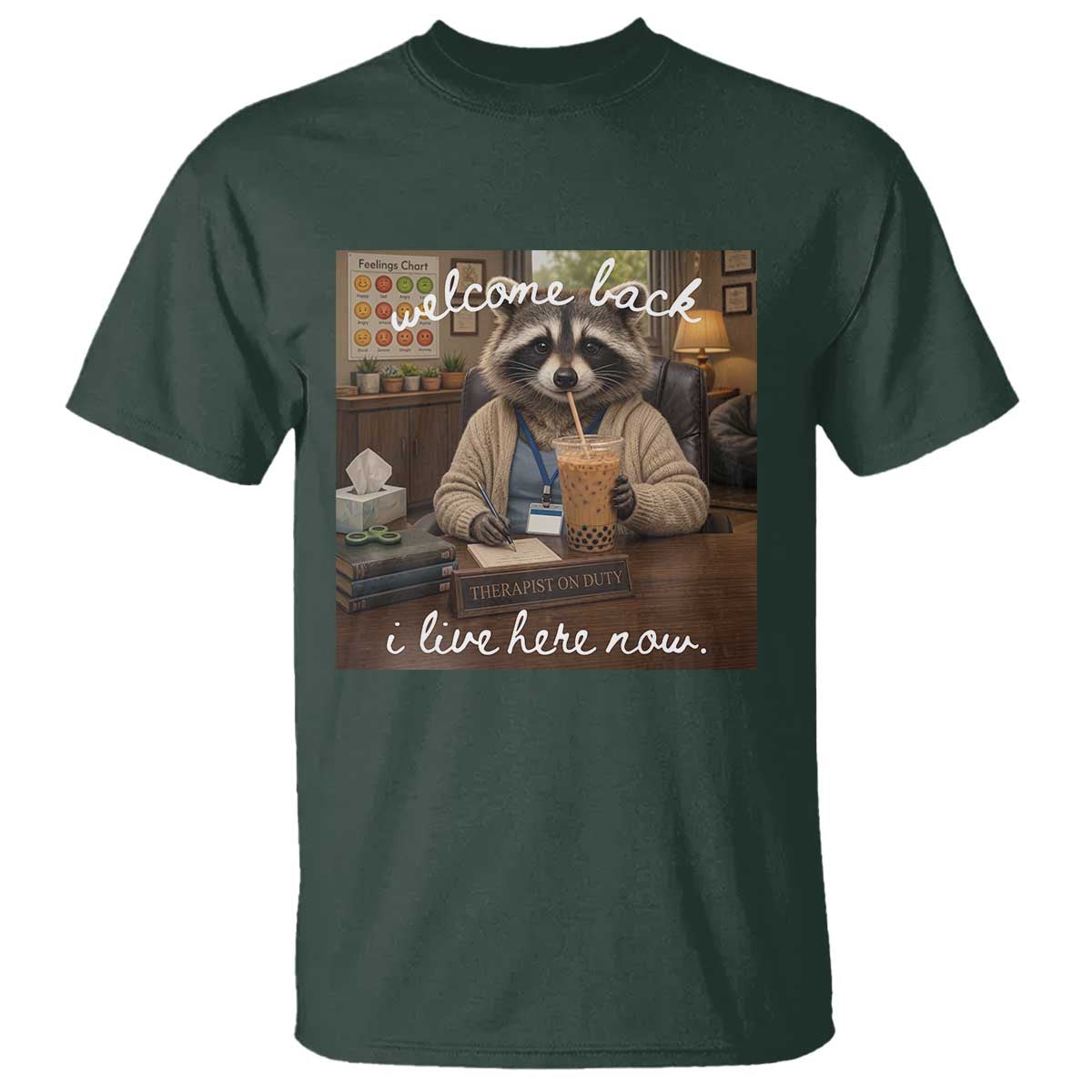 Funny School Therapist Raccoon Drinking Iced Coffee T Shirt