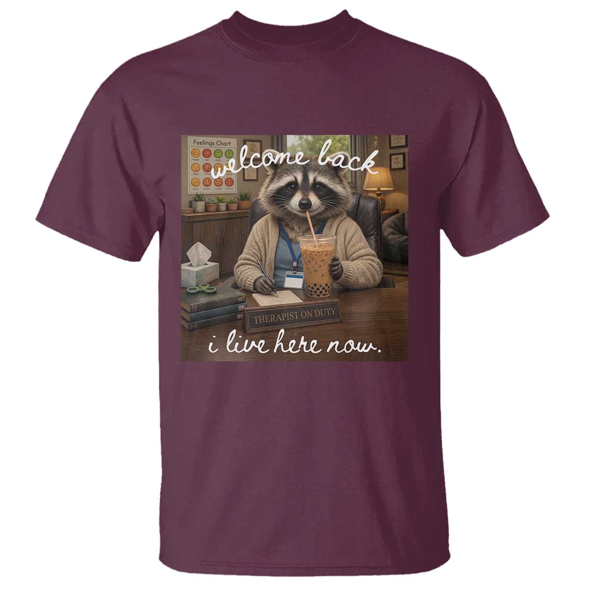 Funny School Therapist Raccoon Drinking Iced Coffee T Shirt