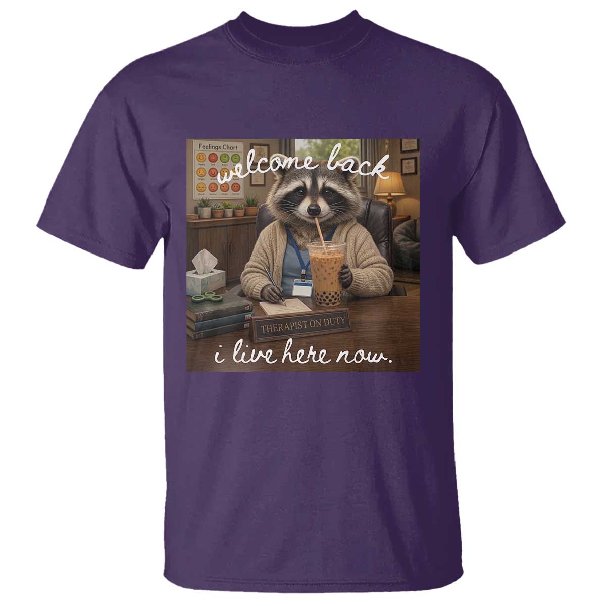 Funny School Therapist Raccoon Drinking Iced Coffee T Shirt